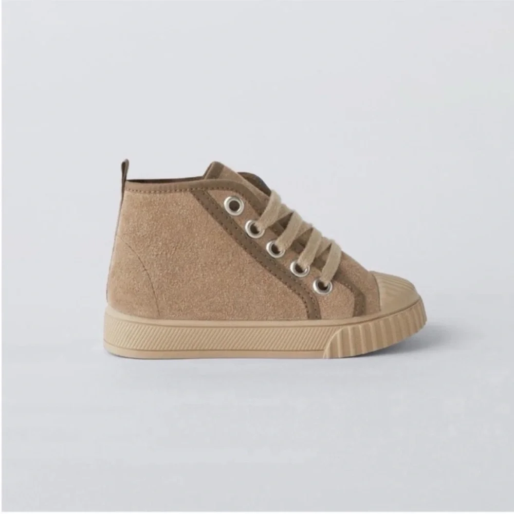 Zara Kids, Brown, LEATHER HIGH-TOPS SNEAKERS, 9½ (6.4 inches), 9.5 toddler